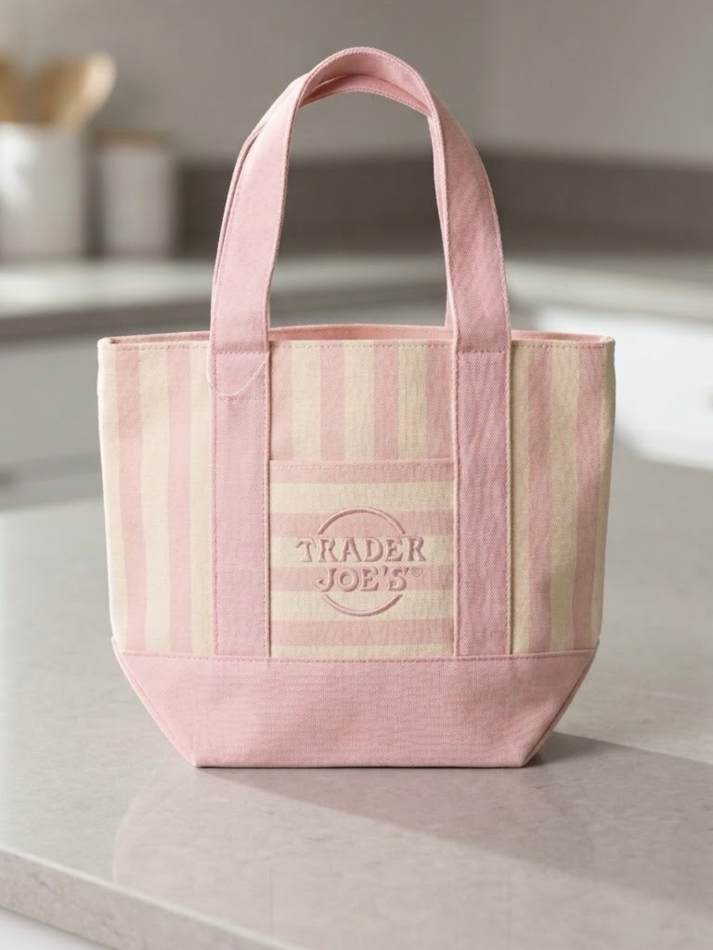 NWT - Trader Joe's Striped Mini Canvas Tote - Pink